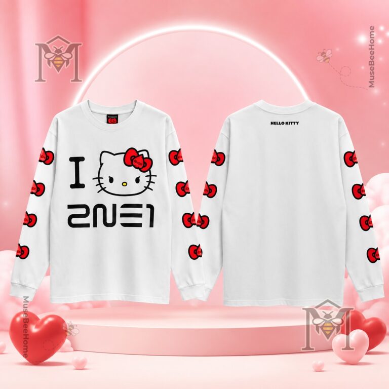2NE1 Hello Kitty Collaboration Long Sleeve Shirt - close-up of front design with Hello Kitty face