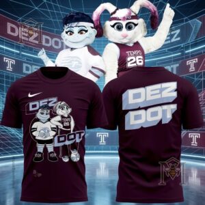 Toronto Tempo Mascots Dez & Dot T-Shirt - lower section of mascots, Dot name, and sponsor logo