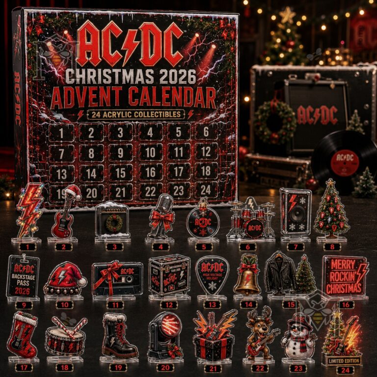 AC/DC Christmas 2026 Advent Calendar - full view of the box and all 24 acrylic collectibles