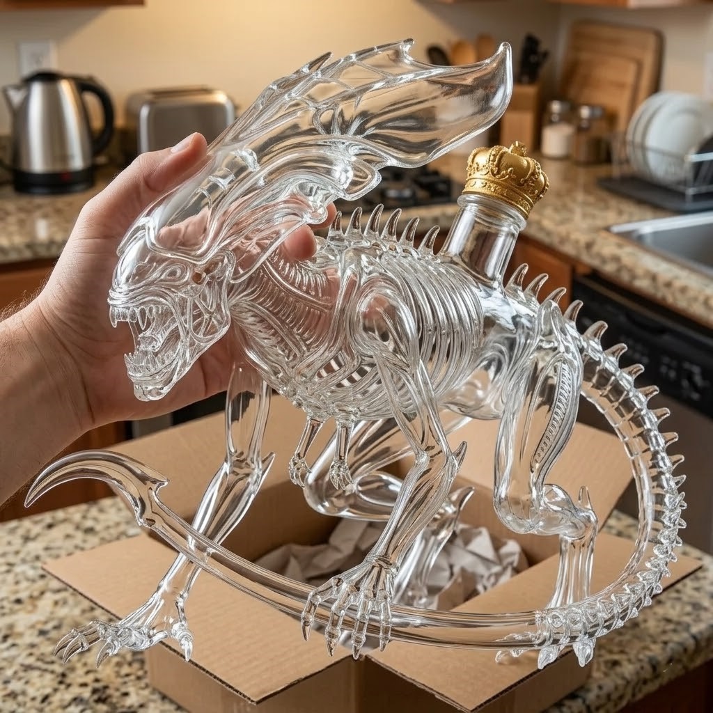 Alien Queen 3D Sculpted Whiskey Decanter Collector Edition - close-up of the body and crown stopper