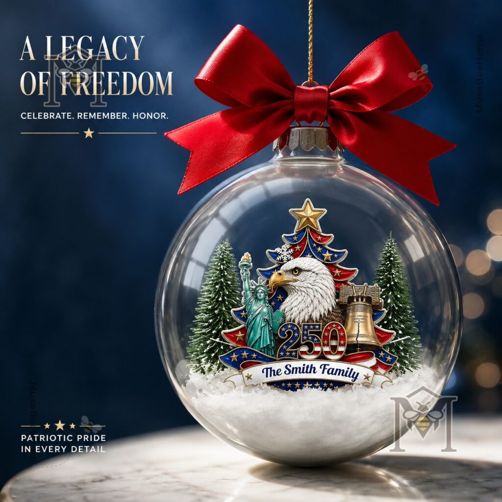 America 250th Anniversary 2026 Custom Family Name Ornament – Full product view America 250th Anniversary 2026 Custom Family Name Ornament - full product view
