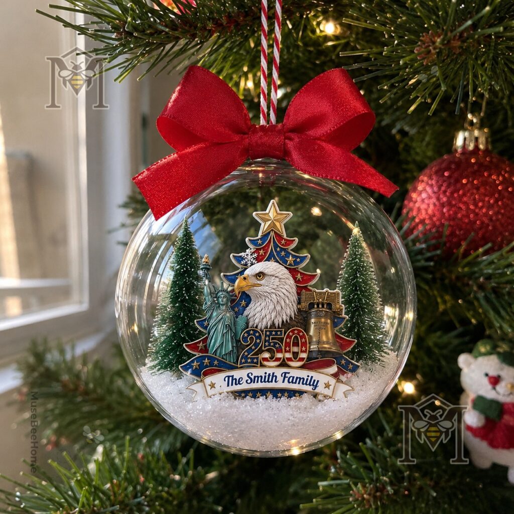 America 250th Anniversary 2026 Custom Family Name Ornament - bottom left detail with text