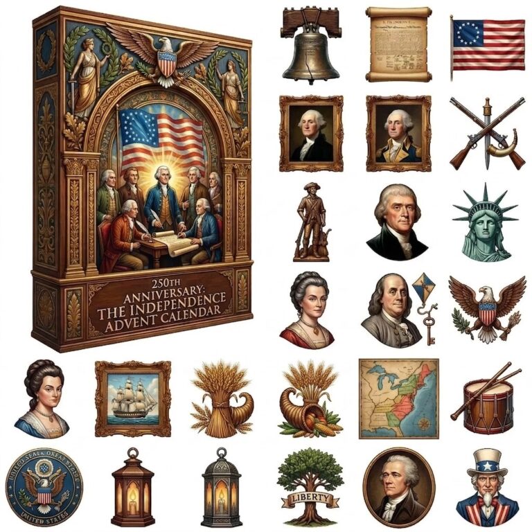 American Independence 250th Anniversary 2026 Advent Calendar 24 Day Acrylic Christmas Ornament - full display