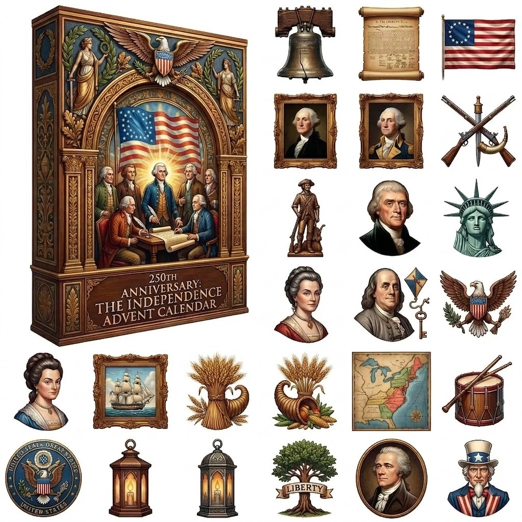 American Independence 250th Anniversary 2026 Advent Calendar 24 Day Acrylic Christmas Ornament – Full display American Independence 250th Anniversary 2026 Advent Calendar 24 Day Acrylic Christmas Ornament - full display