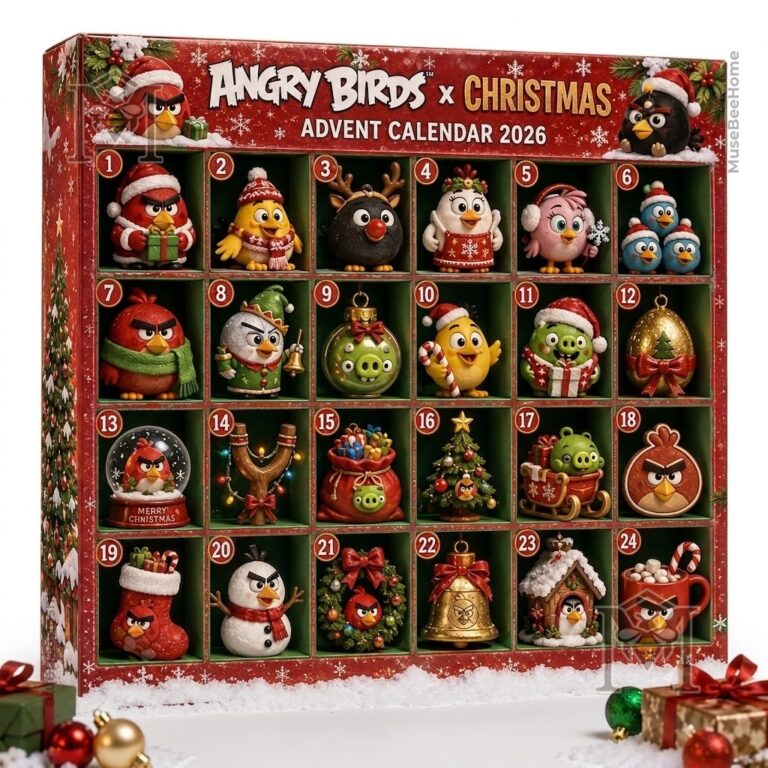 Angry Birds Christmas 2026 Advent Calendar - close-up of the top left corner with logo and first compartments