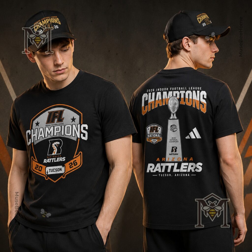 Arizona Rattlers 2026 IFL National Champions T-Shirt - detailed view of t-shirt and cap