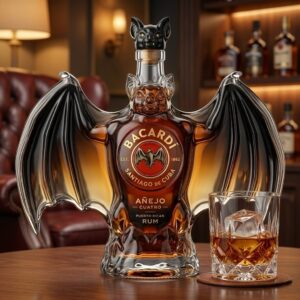 BACARDÍ 3D Sculpted Bat Whiskey Decanter Collector Edition - close-up of top half