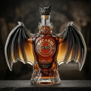 BACARDÍ 3D Sculpted Bat Whiskey Decanter Collector Edition - full bottle front view