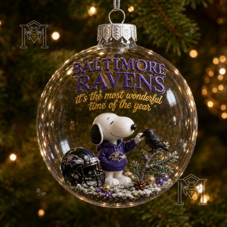 Baltimore Ravens Snoopy Christmas Snow Globe Ornament 2026 - Snoopy and raven detail