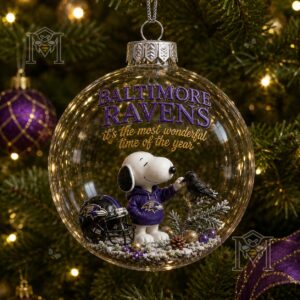 Baltimore Ravens Snoopy Christmas Snow Globe Ornament 2026 - Ravens helmet close-up