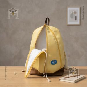Banana Peeled Design Backpack - close-up of the open top showing the white interior lining