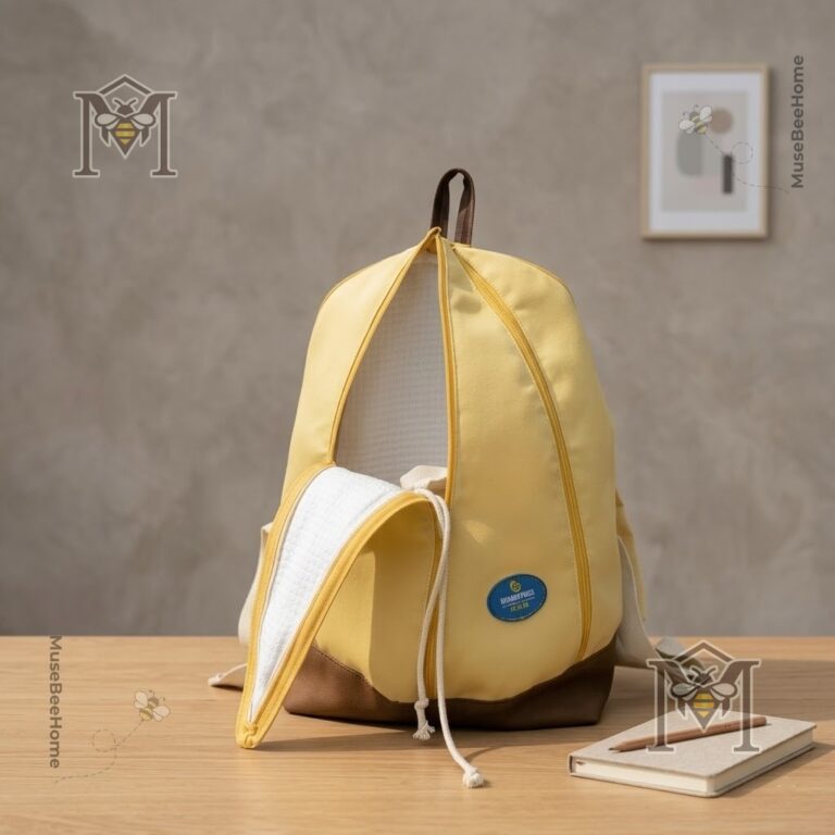 Banana Peeled Design Backpack - close-up of the open top showing the white interior lining