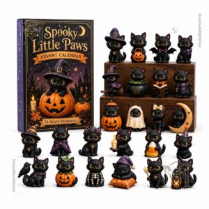 Black Cat Spooky Little Paws Halloween Advent Calendar box with witch cat on pumpkin