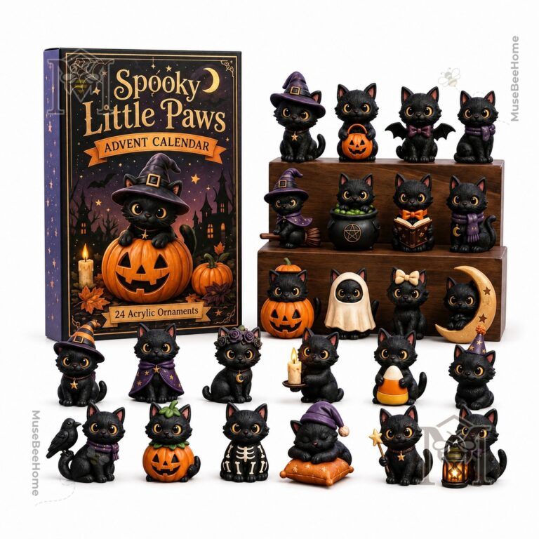 Black Cat Spooky Little Paws Halloween Advent Calendar box with witch cat on pumpkin