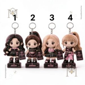 BLACKPINK 10th Anniversary Tour Plush Keychain Set - close-up of Rosé and Lisa with box