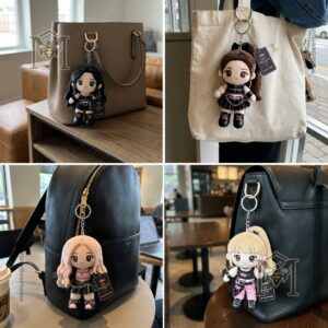 BLACKPINK 10th Anniversary Tour Plush Keychain Set - four keychains on stands with branded strap