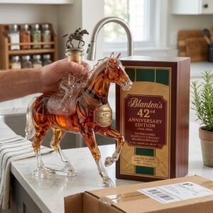 Blanton's 42nd Anniversary Whiskey Bottle 2026 Collector Edition showing the horse design and box