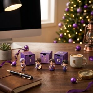 BTS World Tour Arirang Advent Calendar 2026 K-Pop Holiday Countdown Figurine Set - open box with numbered