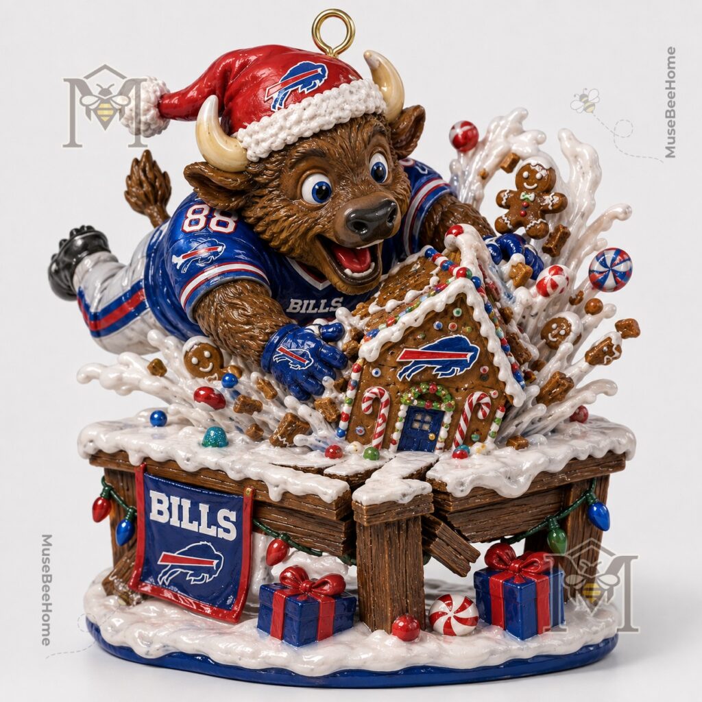 Buffalo Bills Bills Mafia Christmas Holiday Ornament - close-up of mascot and "Built for Bills Mafia" text