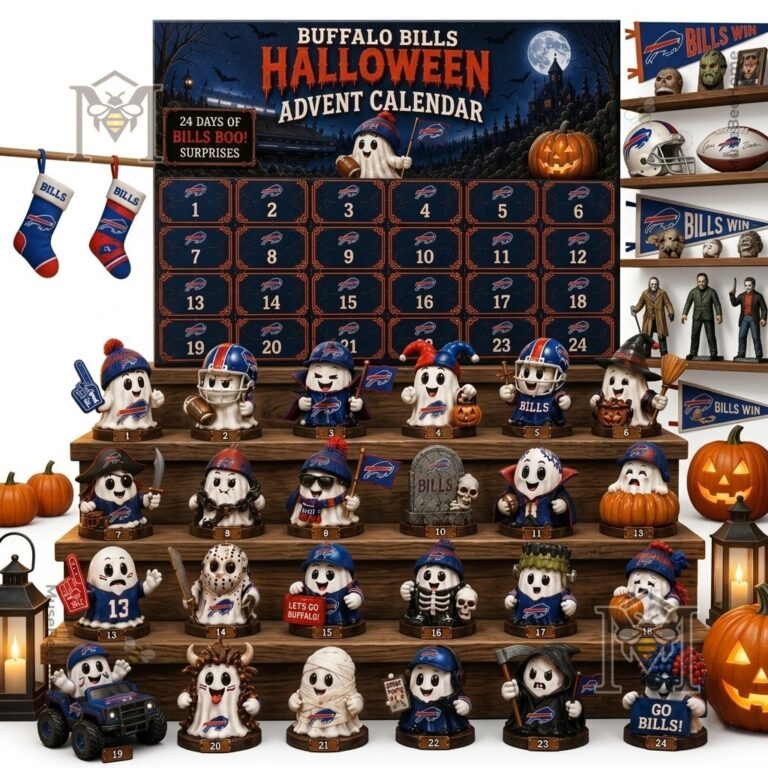 Buffalo Bills NFL Halloween Advent Calendar - top left section with calendar and stockings