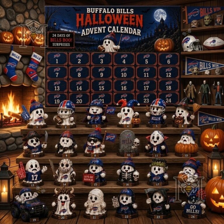 Buffalo Bills NFL Halloween Advent Calendar - full display with all 24 ghost figurines