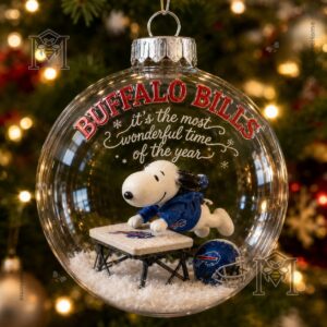 Buffalo Bills Snoopy Christmas Snow Globe Ornament 2026 - Snoopy and team helmet detail