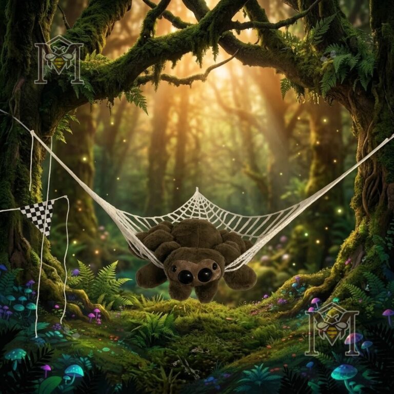 Build A Bear Harry Potter Halloween Spider Plush Toy - plush spider resting in a web hammock in a vibrant