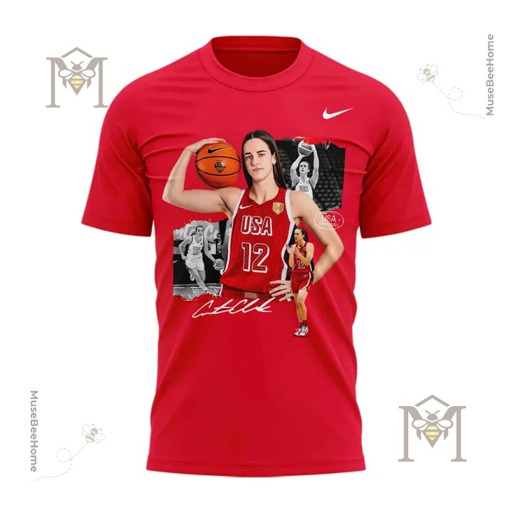 Caitlin Clark USA Basketball Player #12 Tribute Red T-Shirt - close-up front detail