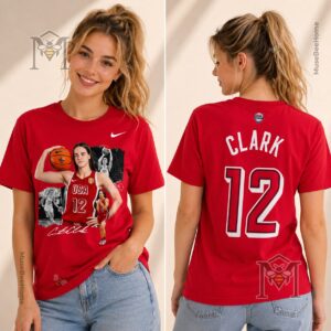 Caitlin Clark USA Basketball Player #12 Tribute Red T-Shirt - full front view