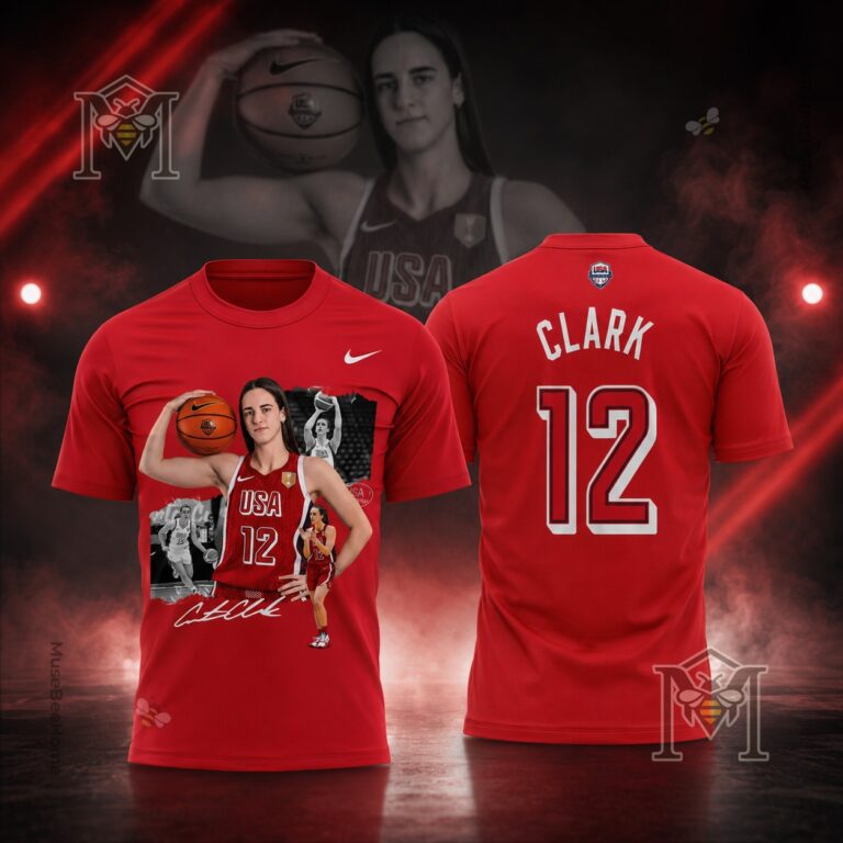Caitlin Clark USA Basketball Player #12 Tribute Red T-Shirt - front and back view
