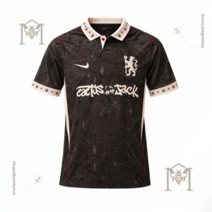 Chelsea Football Club Cactus Jack Collaboration Custom Jersey - close-up front collar and crest
