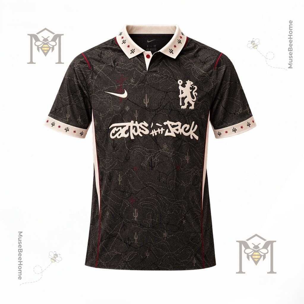 Chelsea Football Club Cactus Jack Collaboration Custom Jersey - close-up front collar and crest