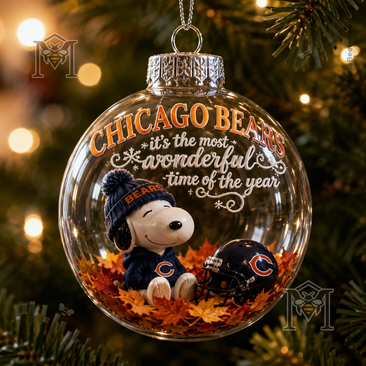 Chicago Bears Snoopy Christmas Snow Globe Ornament 2026 - photo 2