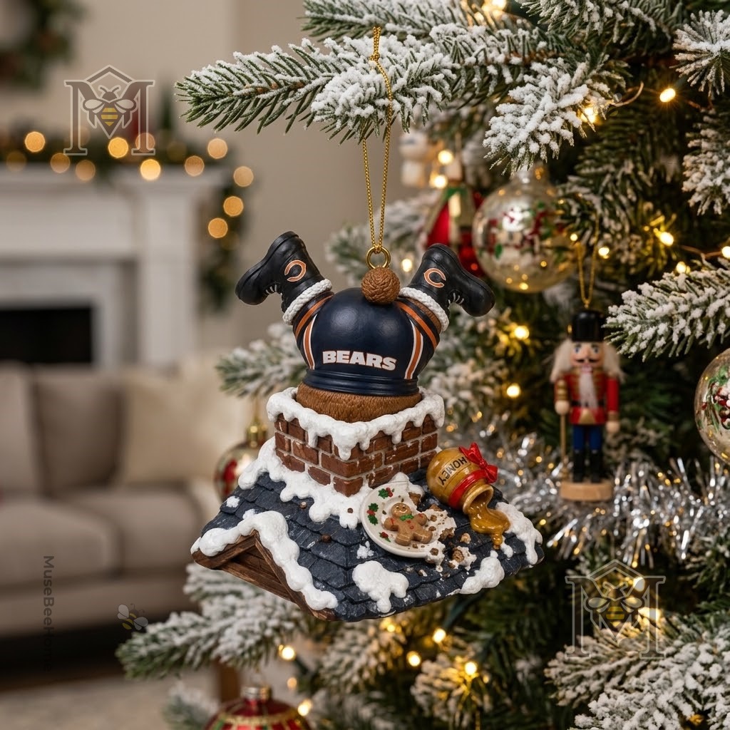 Chicago Bears Staley Da Bear Christmas 2026 Ornament - top-down view showing boots and chimney