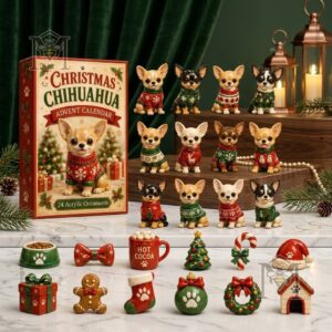 Chihuahua Christmas Advent Calendar 24 Acrylic Ornaments - full display with all items