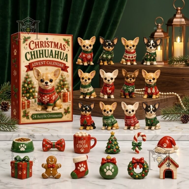 Chihuahua Christmas Advent Calendar 24 Acrylic Ornaments - full display with all items