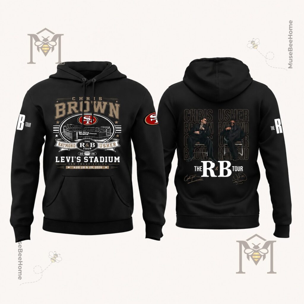 Chris Brown & Usher R&B Tour 2026 Levi's Stadium Hoodie - close view of front tour graphic