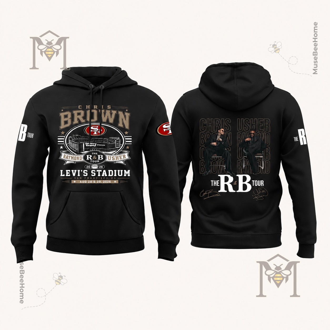 Chris Brown & Usher R&B Tour 2026 Levi's Stadium Hoodie - close view of front tour graphic