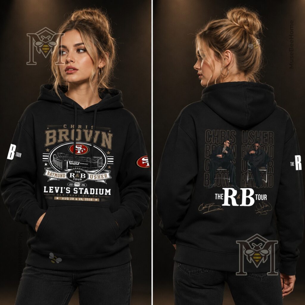 Chris Brown & Usher R&B Tour 2026 Levi's Stadium Hoodie - sleeve and logo detail