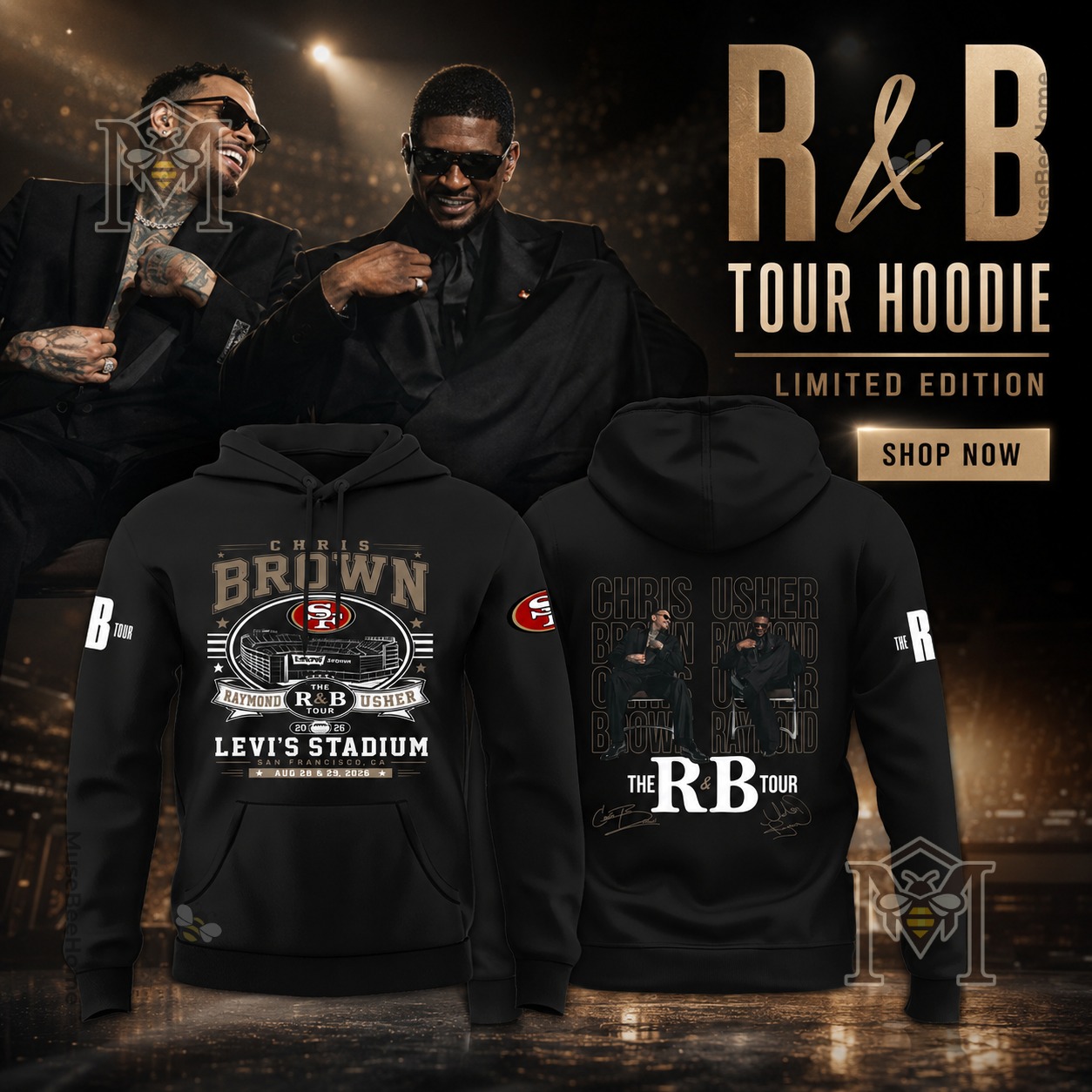 Chris Brown & Usher R&B Tour 2026 Levi's Stadium Hoodie - front and back views