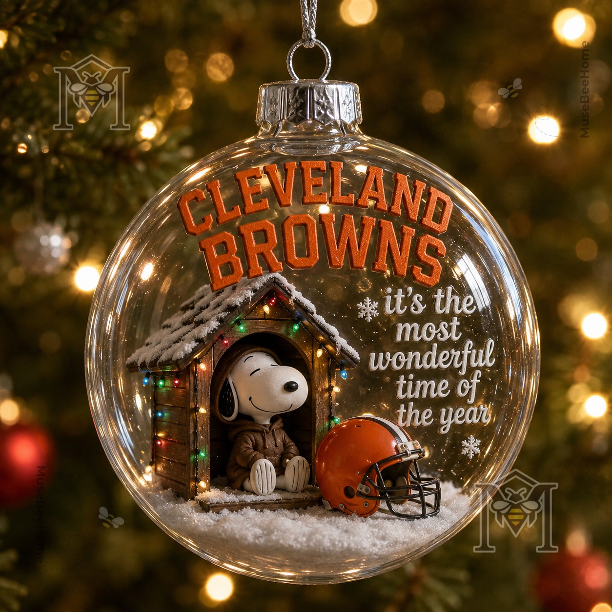 Cleveland Browns Snoopy Christmas Snow Globe Ornament 2026 - photo 2