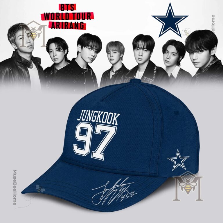 Dallas Cowboys BTS World Tour Arirang 2026 Jersey - top left close-up with BTS members
