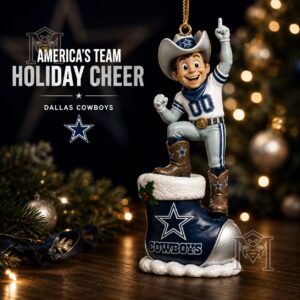 Dallas Cowboys Mascot Christmas 2026 Ornament - full display with text overlay