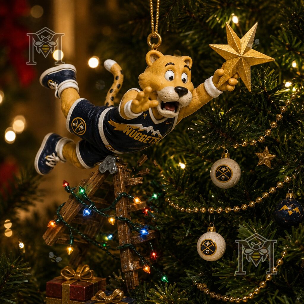 Denver Nuggets Christmas Ornament 2026 - Rocky placing the gold star on the tree
