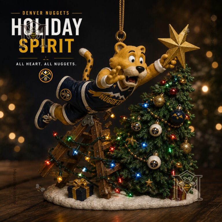 Denver Nuggets Christmas Ornament 2026 - full view of Rocky decorating the Christmas tree