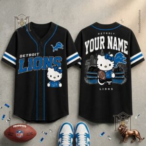 Detroit Lions Hello Kitty Custom Baseball Jersey - front and back view
