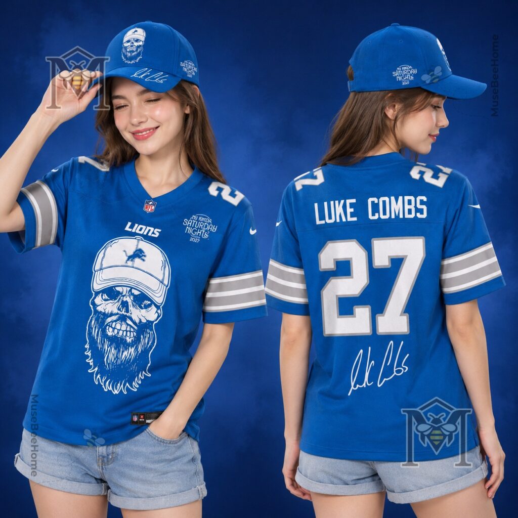 Detroit Lions Luke Combs Football Jersey - tour logo and jersey back detail
