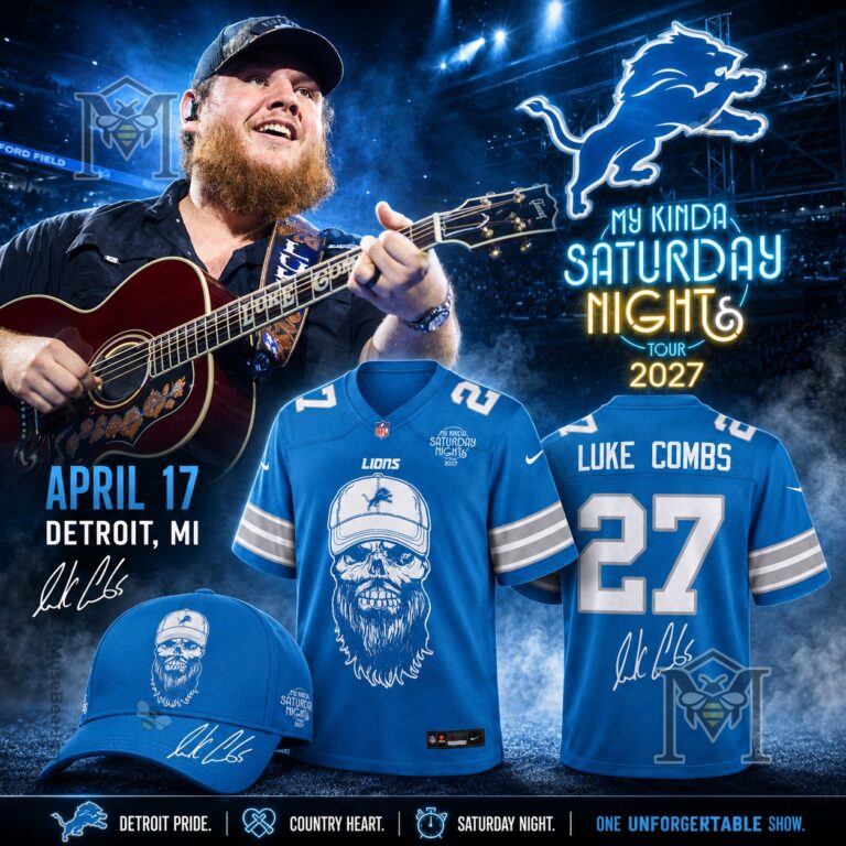 Detroit Lions Luke Combs My Kinda Saturday Night Tour 2027 Jersey - full product display