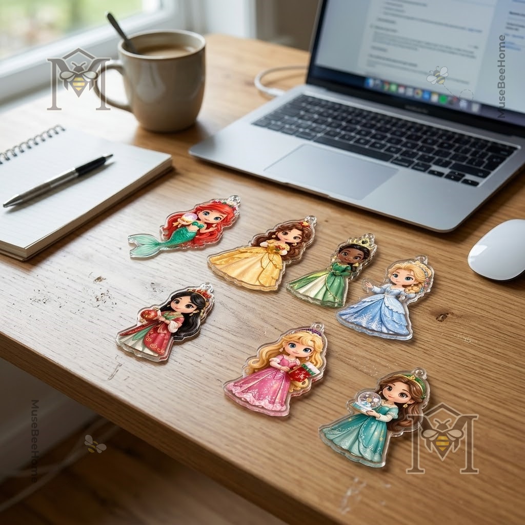Disney Cartoon Princess Christmas 2026 Advent Calendar - close-up of several hanging princess ornaments