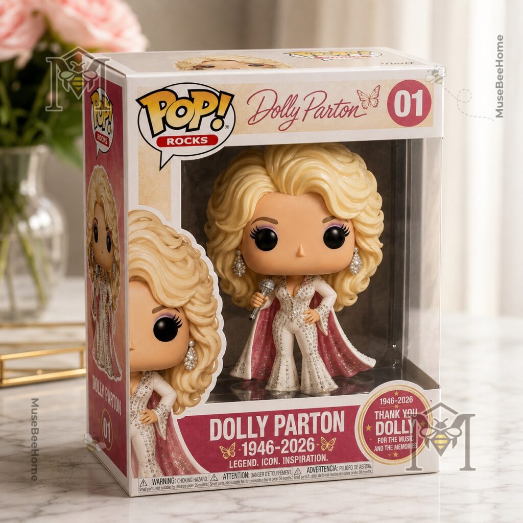 Dolly Parton 1946-2026 Memorial Funko Pop Figure - close-up of box top with "Dolly Parton 01"